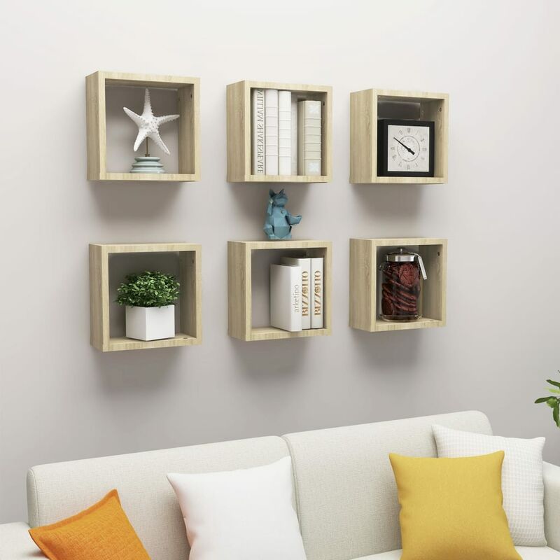 

Estantes de cubo de pared 6 uds roble 30x15x30 cm
