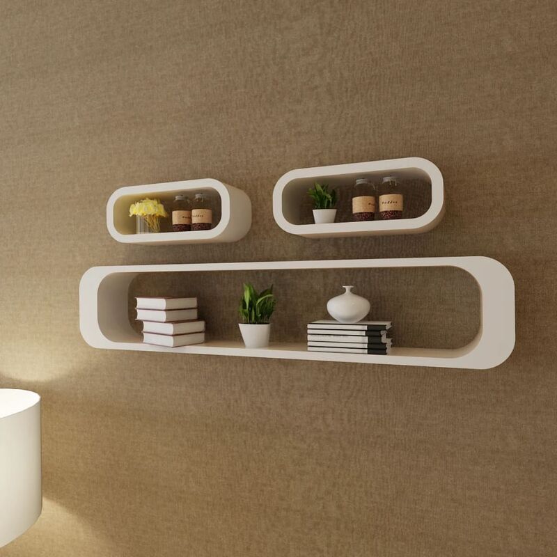 

Estantes de cubo de pared flotante MDF blanco 3 unidades