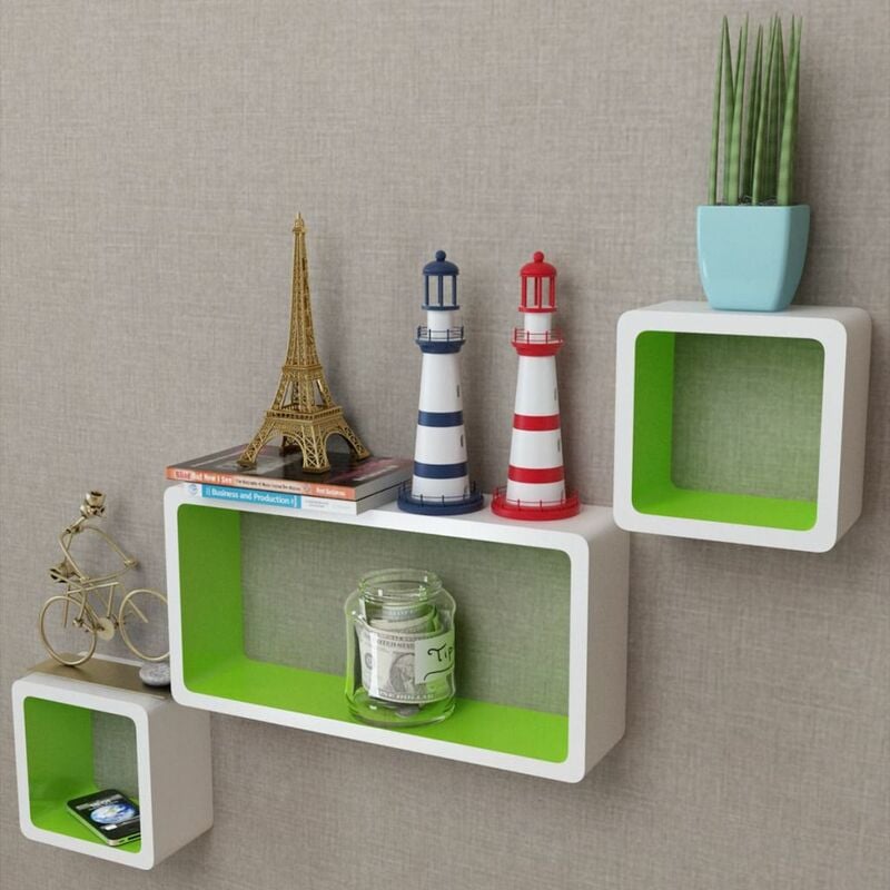 

Estantes de cubo de pared flotante MDF blanco-verde