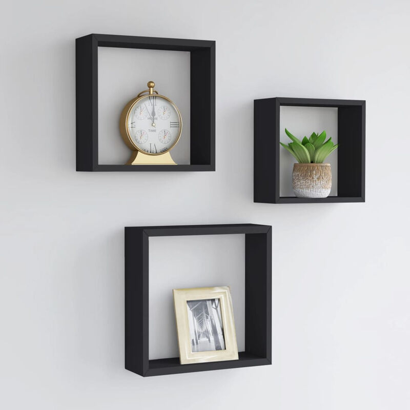 

Estantes de cubos para pared 3 piezas MDF negro