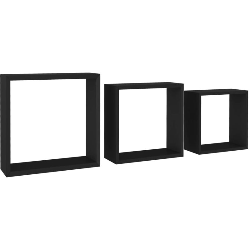

vidaXL Estantes de Cubos para Pared 3 Piezas MDF Negro Modelo 1 - Negro