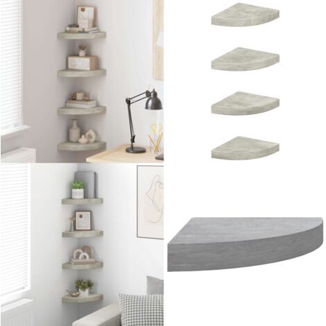 Estantes de esquina pared 4 uds MDF gris hormigón 25x25x3,8 cm - Estantes esquineros - Estantes de madera