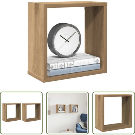 Estantes de madera -  Estantes cubo de pared 2 uds madera roble artisan 30x15x30 cm