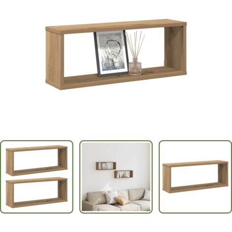 Estantes de madera -  Estantes cubo de pared 2 uds madera roble artisan 60x15x23 cm