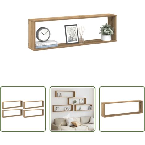 Estantes de madera -  Estantes cubo de pared 4 uds madera roble artisan 100x15x30 cm