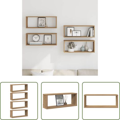 Estantes de madera -  Estantes cubo de pared 4 uds madera roble artisan 60x15x23 cm