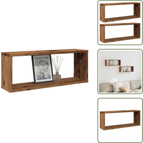 Estantes de madera - vidaXL Estantes cubo de pared 2 uds madera envejecida 60x15x23 cm - Estantes de madera envejecida
