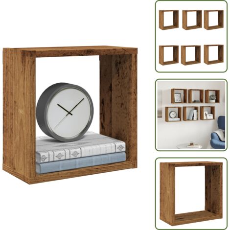 Estantes de madera - vidaXL Estantes cubo de pared 6 uds madera envejecida 30x15x30 cm - Estantes de madera envejecida