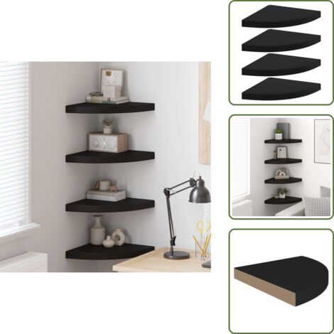 Estantes de madera - vidaXL Estantes flotantes de esquina 4 uds MDF negro 35x35x3,8 cm4 - Estantes decorativos