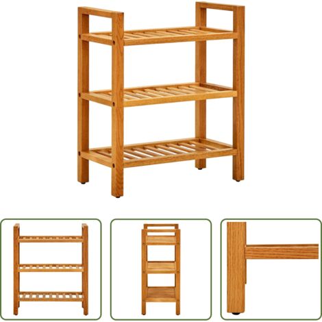 Estantes de madera -  Zapatero con 3 estantes madera maciza de roble 50x27x60 cm