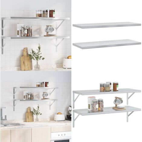 Estantes de pared 2 uds acero inoxidable plateado 100x40x3 cm - Estantería de acero inoxidable - Estantería plateada