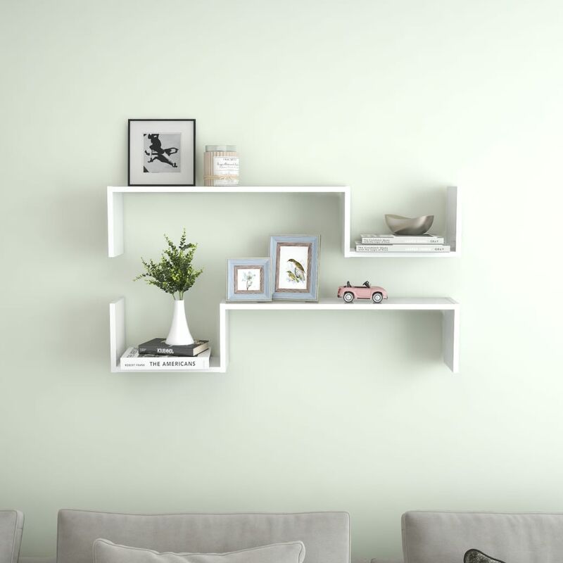 

Estantes de pared 2 uds aglomerado blanco brillante 100x15x20cm