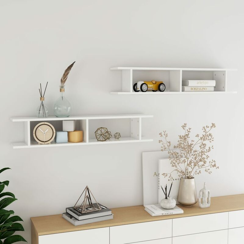 

Estantes de pared 2 uds aglomerado blanco brillante 105x18x20 cm