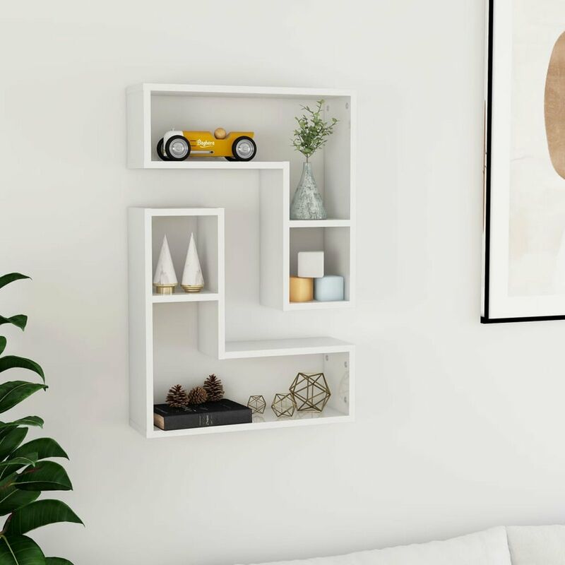 

Estantes de pared 2 uds aglomerado blanco brillante 50x15x50 cm