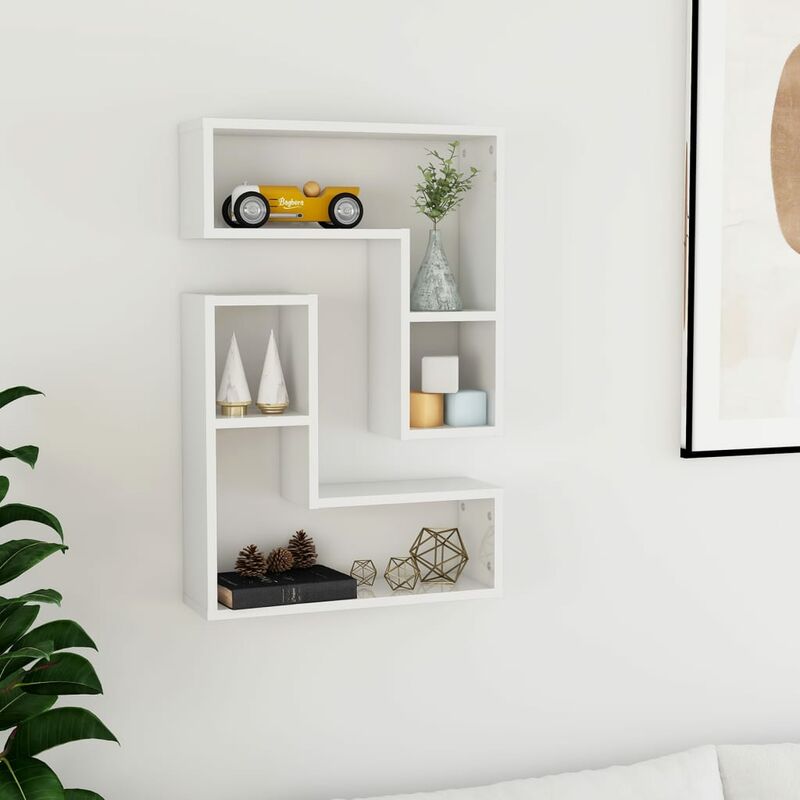 

Estantes de pared 2 uds aglomerado blanco brillante 50x15x50 cm