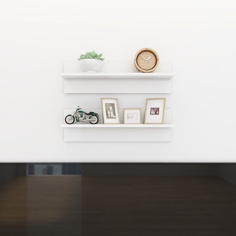 

Estantes de pared 2 uds aglomerado blanco brillante 60x11,5x18cm
