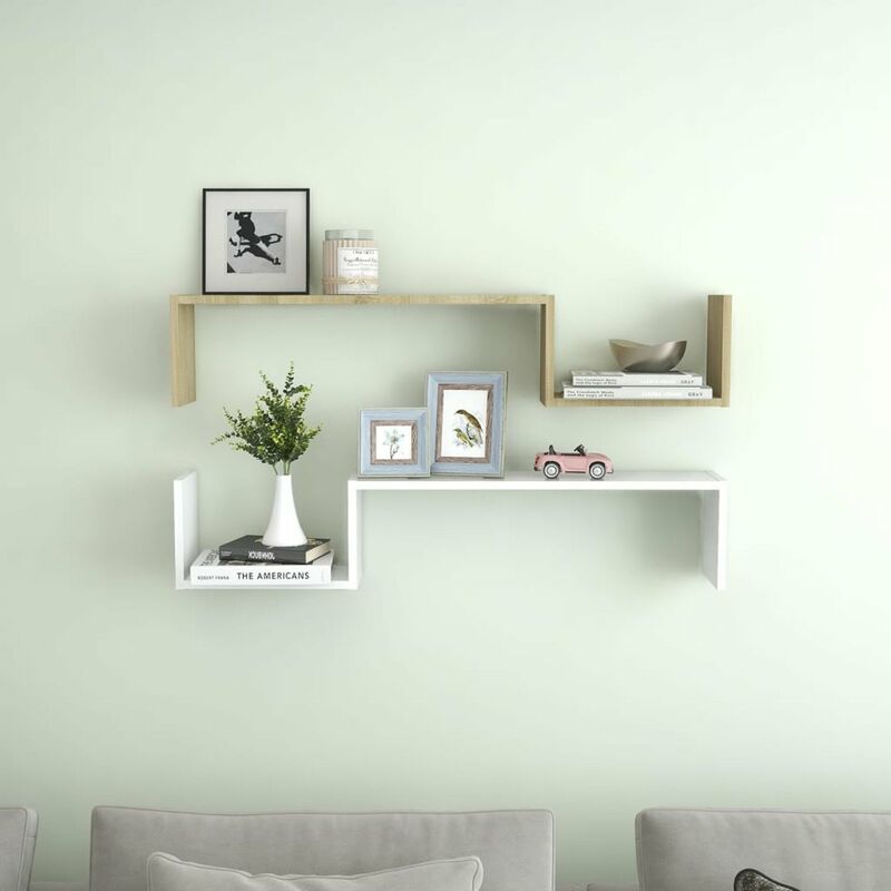 

Estantes de pared 2 uds aglomerado blanco y roble 100x15x20 cm