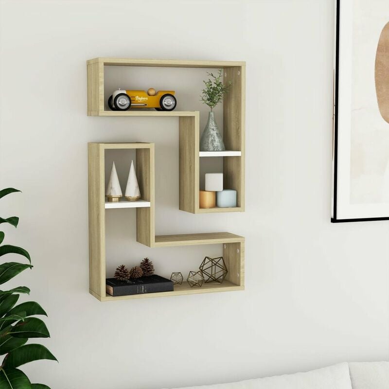 

Estantes de pared 2 uds aglomerado blanco y roble 50x15x50 cm