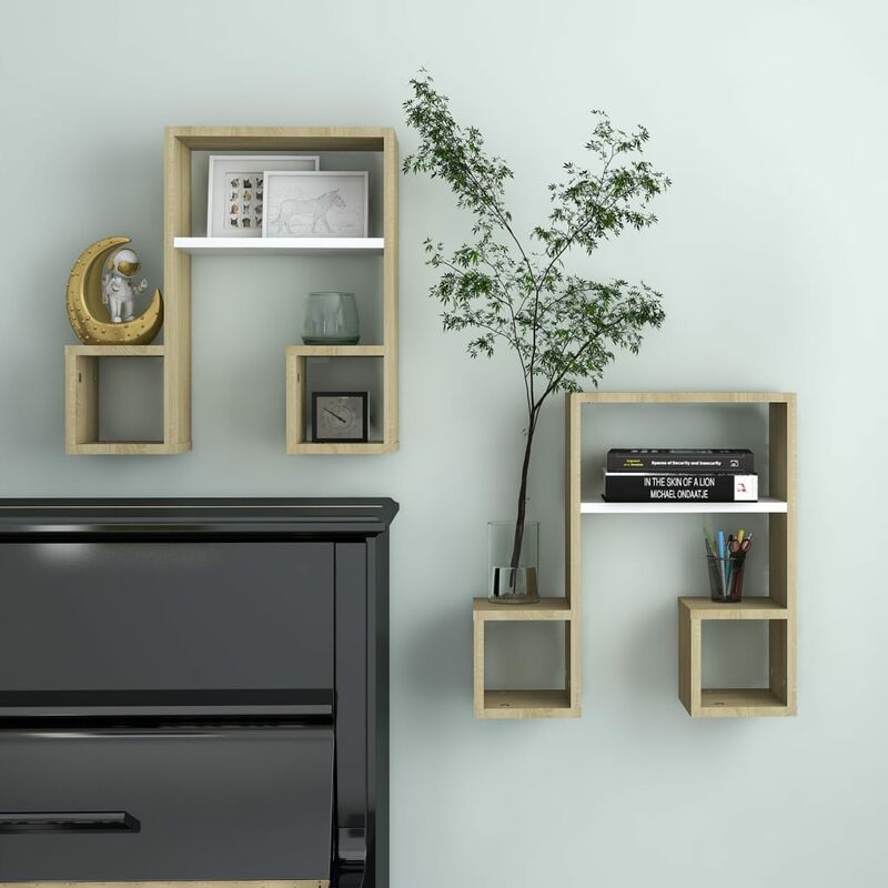 

Estantes de pared 2 uds aglomerado blanco y roble 50x15x50 cm