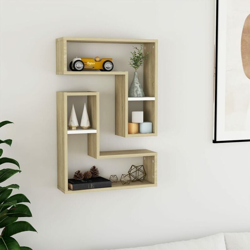 

Estantes de pared 2 uds aglomerado blanco y roble 50x15x50 cm
