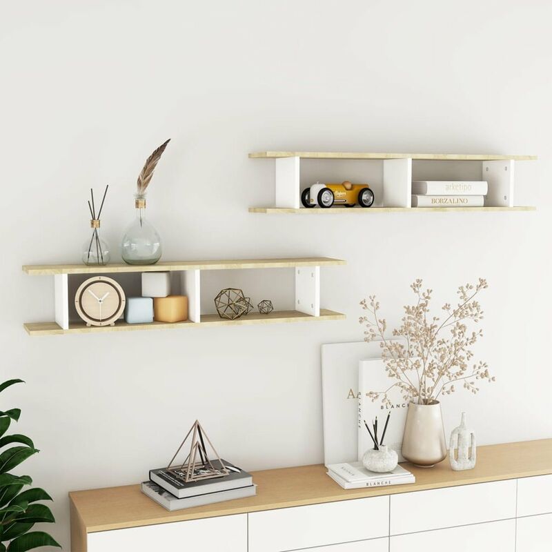 

Estantes de pared 2 uds aglomerado blanco y Sonoma 105x18x20 cm