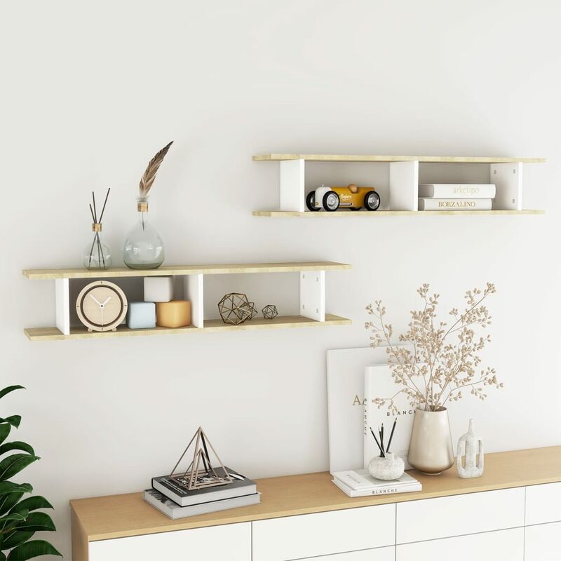 

Estantes de pared 2 uds aglomerado blanco y Sonoma 105x18x20 cm