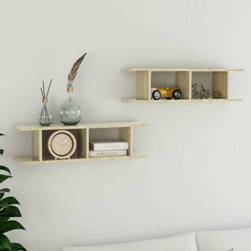

Estantes de pared 2 uds aglomerado color roble 78x18x20 cm