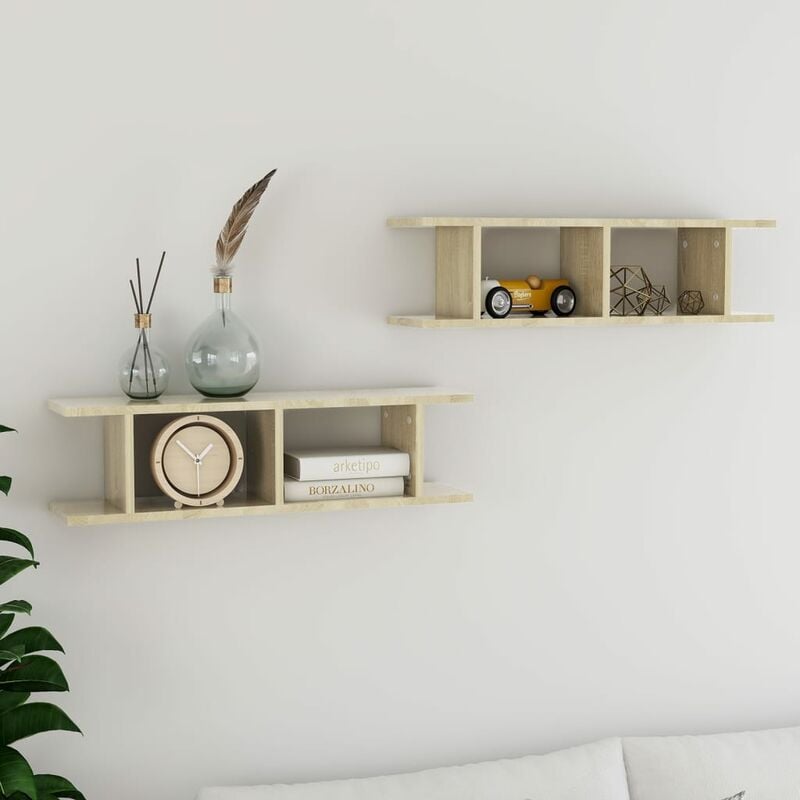 

Estantes de pared 2 uds aglomerado color roble 78x18x20 cm