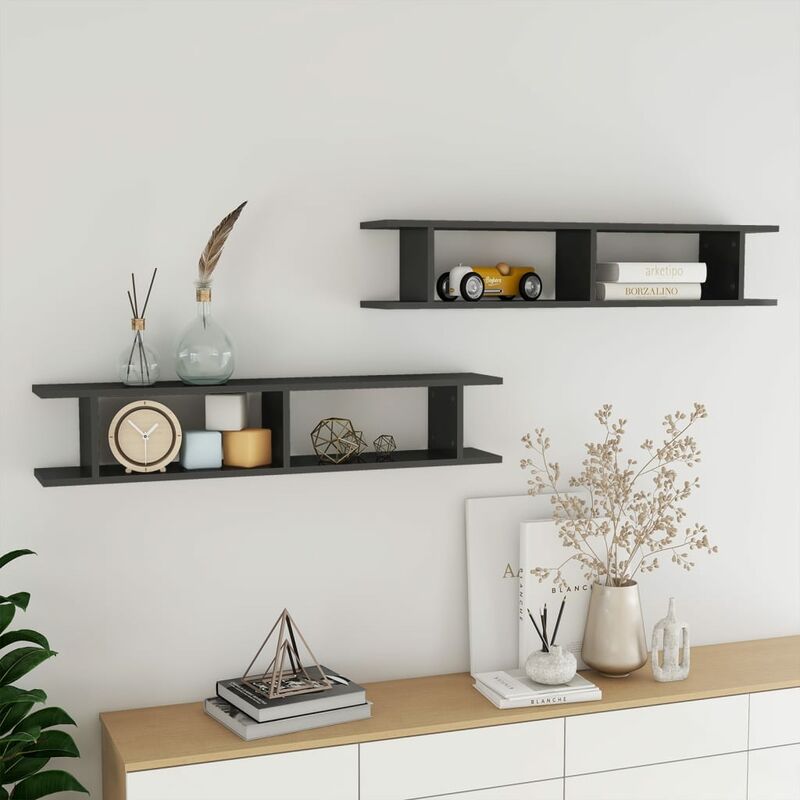 

Estantes de pared 2 uds aglomerado gris brillante 105x18x20 cm