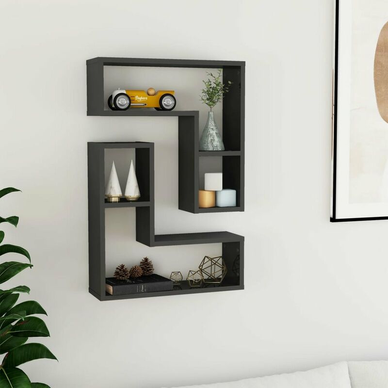 

Estantes de pared 2 uds aglomerado gris brillante 50x15x50 cm