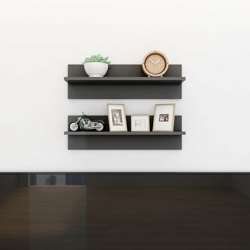 

Estantes de pared 2 uds aglomerado gris brillante 60x11,5x18 cm