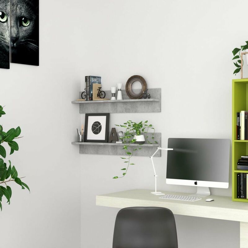 

Estantes de pared 2 uds aglomerado gris hormigon 80x11,5x18 cm