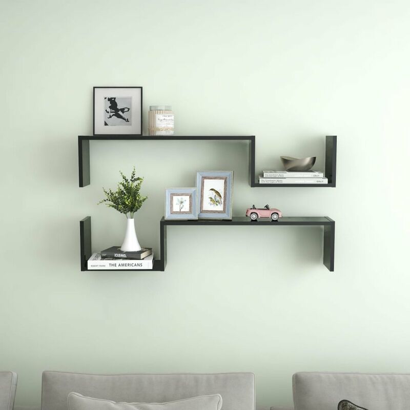 

Estantes de pared 2 uds aglomerado negro brillante 100x15x20 cm