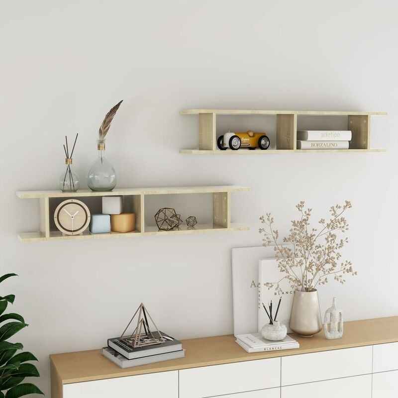 

Estantes de pared 2 uds aglomerado roble Sonoma 105x18x20 cm