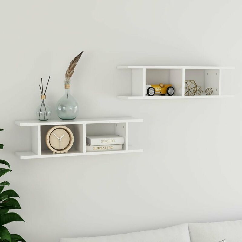 

Estantes de pared 2 uds de aglomerado blanco brillo 78x18x20 cm