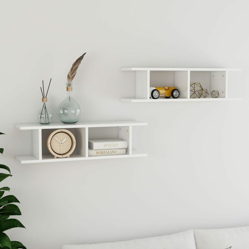 

Estantes de pared 2 uds de aglomerado blanco brillo 78x18x20 cm
