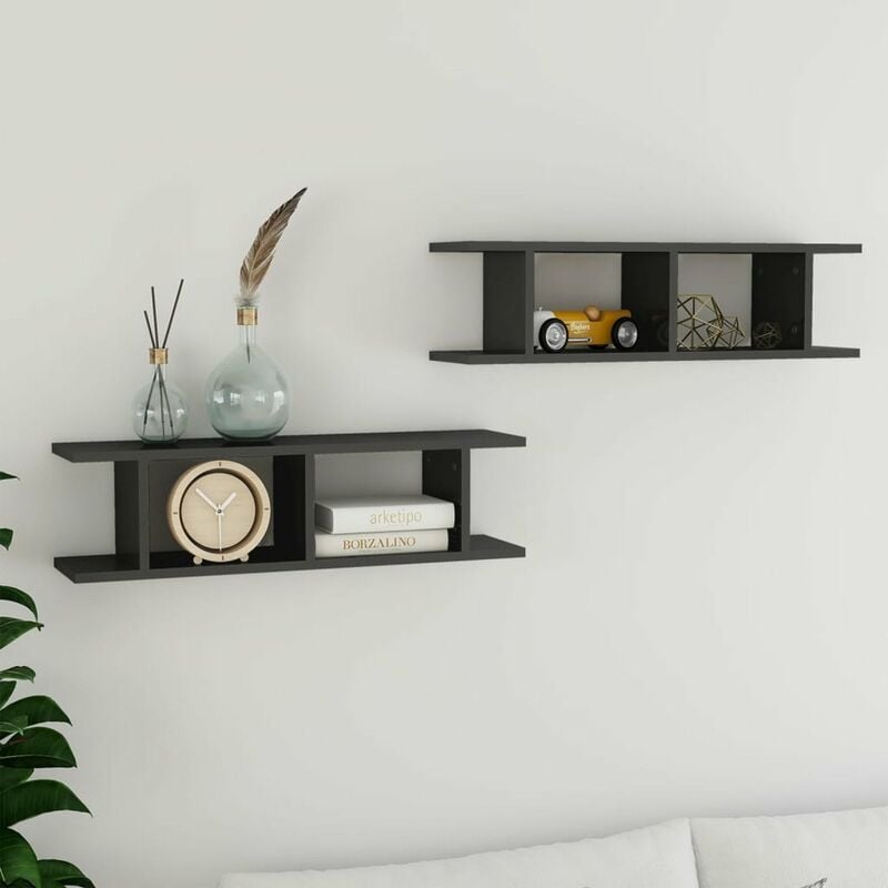 

Estantes de pared 2 uds de aglomerado gris brillante 78x18x20 cm