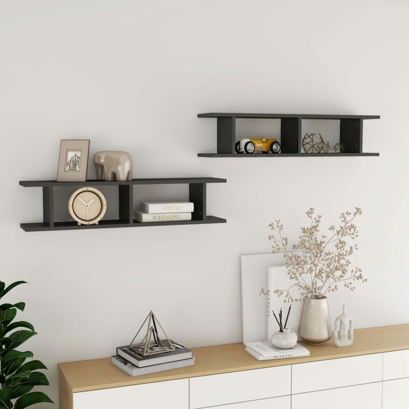 

Estantes de pared 2 uds de aglomerado gris brillante 90x18x20cm