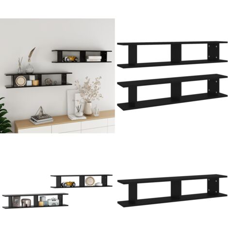 Estantes de pared 2 uds madera contrachapada negro 105x18x20 cm - Estantería de madera - Estantería negra