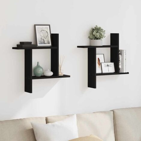 Estantes de pared 2 uds madera ingeniería negro 50x12x50 cm
