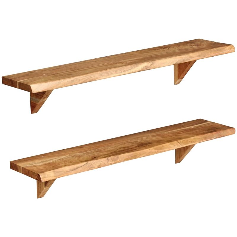

Estantes de pared 2 uds madera maciza de acacia 90x20x16 cm