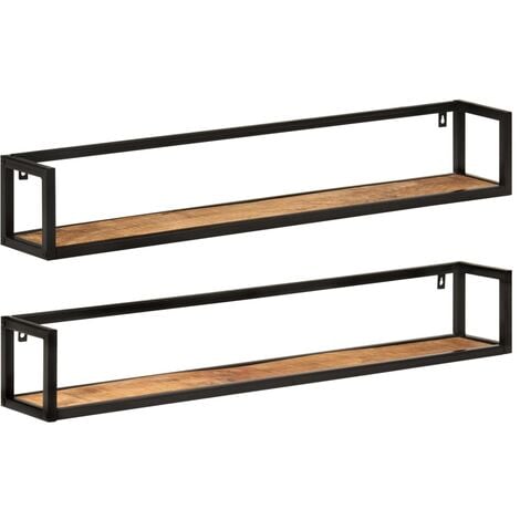 Estantes de pared 2 uds madera maciza mango hierro 110x17x17 cm vidaXL
