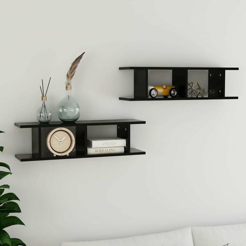 

Estantes de pared 2 unidades aglomerado negro 78x18x20 cm