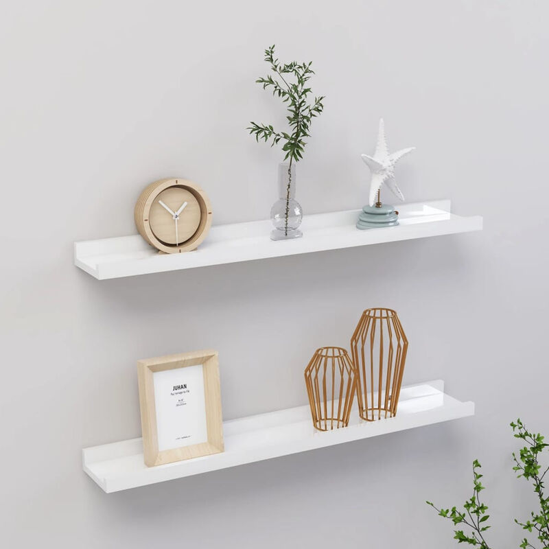 

Estantes de pared 2 unidades blanco brillante 60x9x3 cm