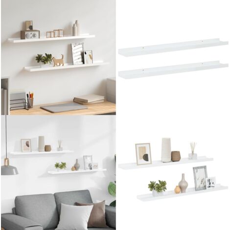 Estantes de pared 2 unidades blanco brillo 80x9x3 cm - Estantería decorativa - Estantería de madera