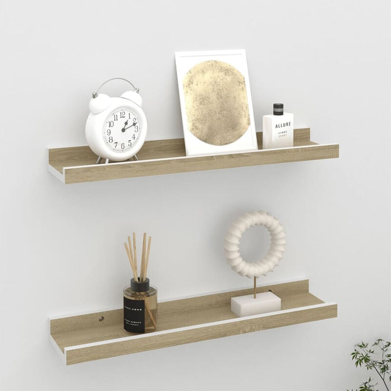 

Estantes de pared 2 unidades blanco y roble Sonoma 40x9x3 cm