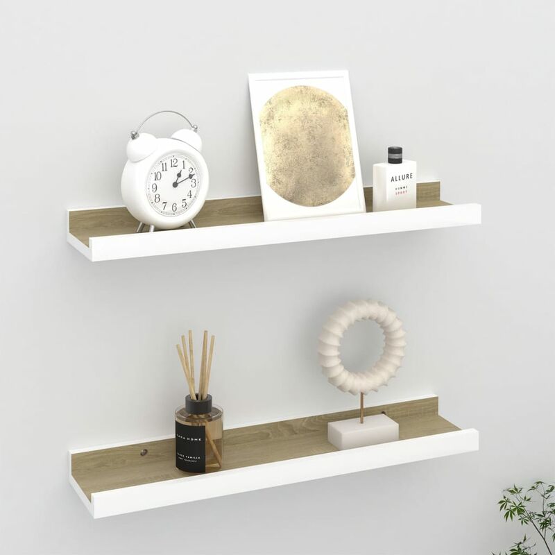 

Estantes de pared 2 unidades blanco y roble Sonoma 40x9x3 cm