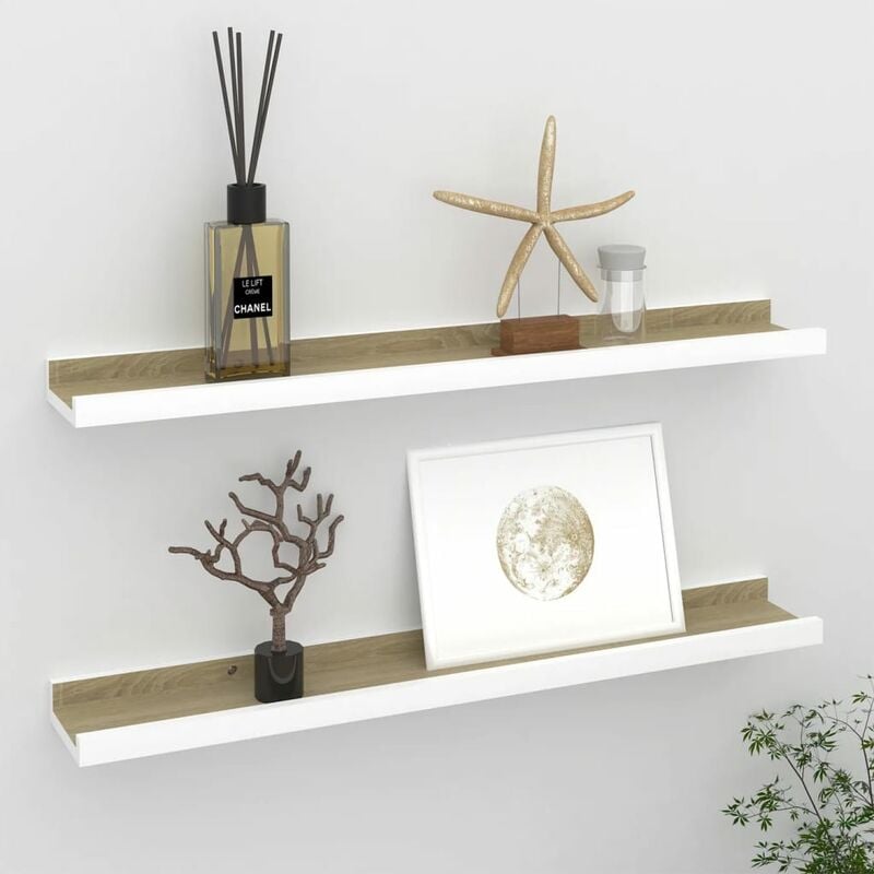 

Estantes de pared 2 unidades blanco y roble Sonoma 60x9x3 cm