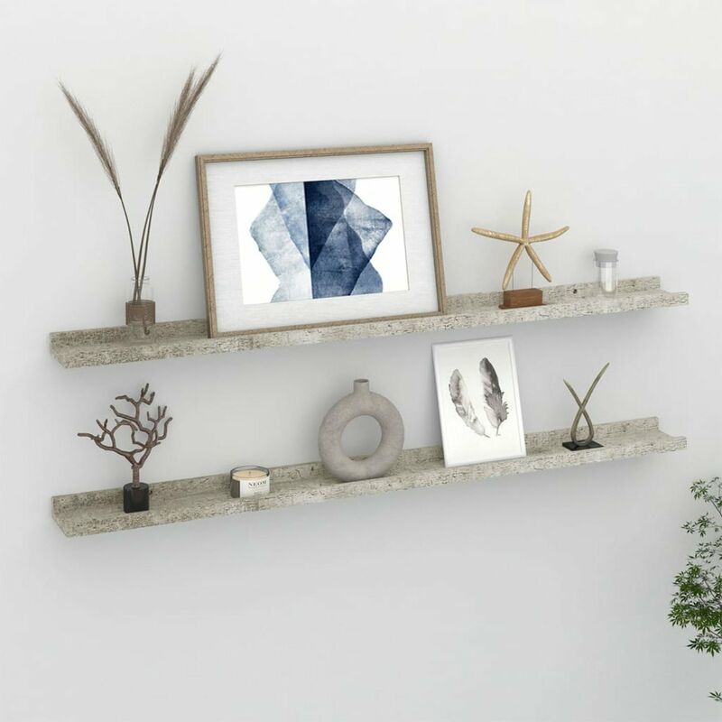 

Estantes de pared 2 unidades gris hormigon 100x9x3 cm
