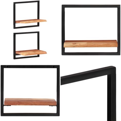 Estantes de pared 2 unidades madera maciza acacia 40x24x35 cm - Madera de acacia - Estanterías de madera